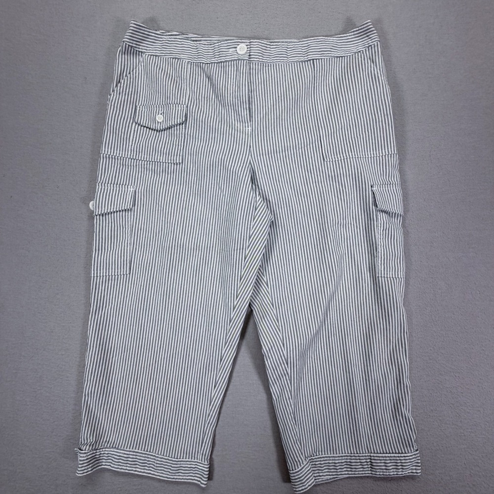IZOD‎ Cargo Capri Pants Womens 16 Good Navy White Striped Seersucker Cropped